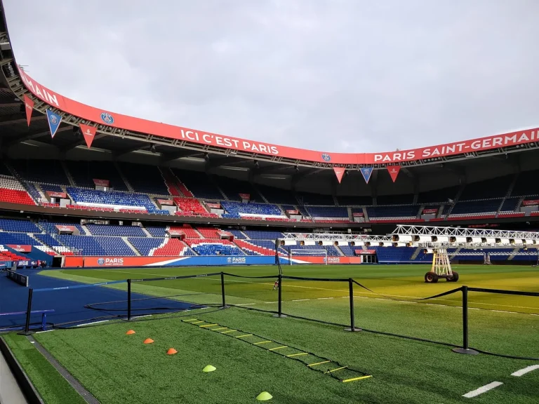 Pelouse du Parc des Princes vue depuis la sortie des vestiaires
