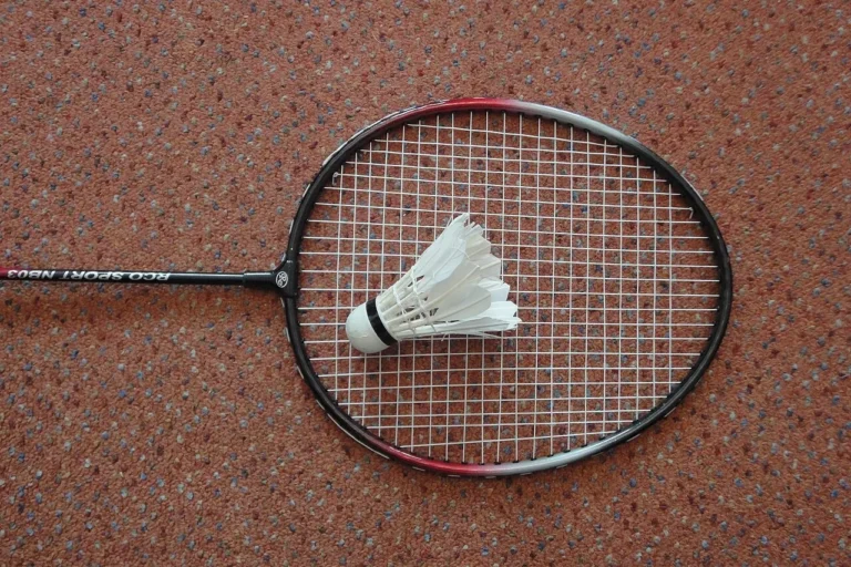 Raquette et volant de badminton posés sur le sol