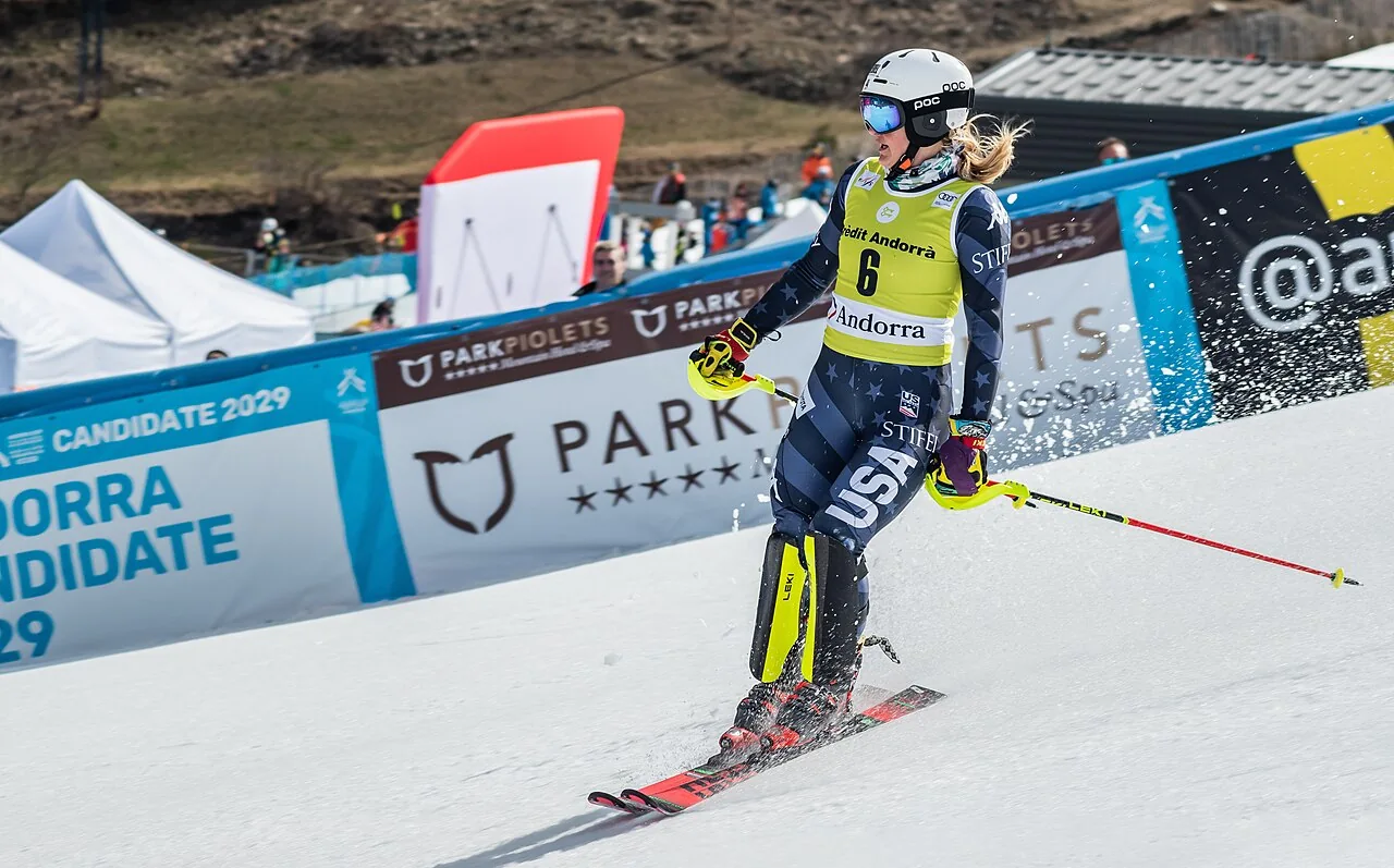 Paula Moltzan à l’arrivée d’un slalom à Grandvalira en 2023